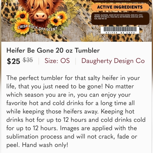 Heifer Be Gone 20 oz Tumbler - Picture 3 of 9